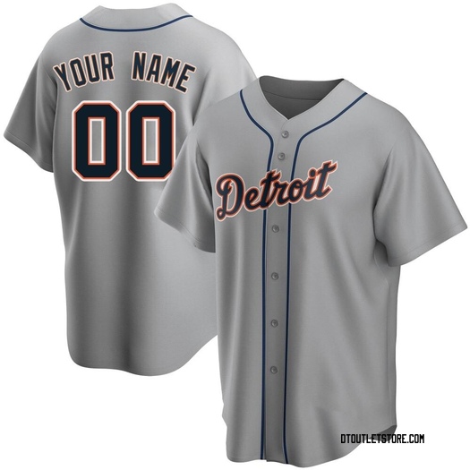 Men's Custom Detroit Tigers Replica Gray Road Jersey